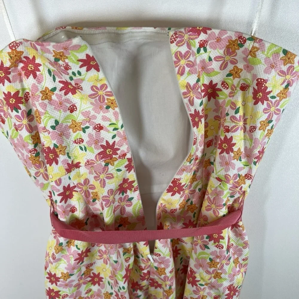 Vtg Lilly Pulitzer Pink Waist‎ Ribbon Tie Floral Lace Strapless Dress EUC Size 4